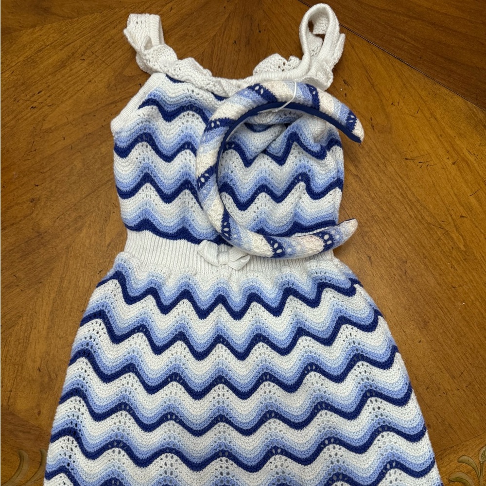 janie and jack zig zag crochet dress blue